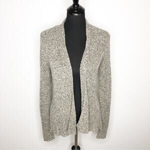 Eileen Fisher cream black marled linen wool blend open front cardigan size Small
